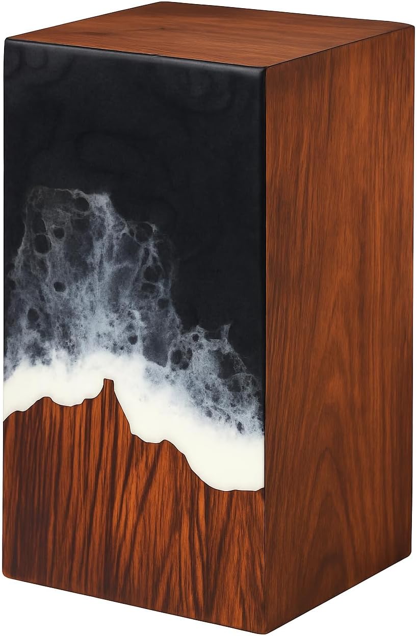 Handcrafted Wooden Cremation Urn with Ocean Epoxy Resin Design – Unique Funeral Urn for Human Ashes – Memorial Ashes Box (Rosewood Black, (Large - 11.25" Hx6.25 W (250 Cu/in))