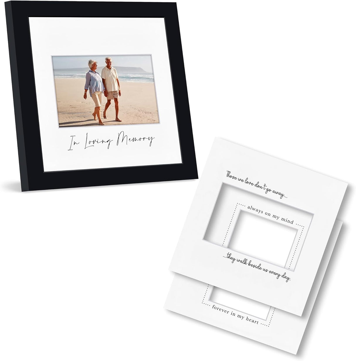 Americanflat Memorial Picture Frame with Shatter-Resistant Glass - Use as 4x6 Picture Frame with 3 Interchangeable Mats or Display 8x8 Photos without Mat - Signature Collection - Funeral Gifts - Black