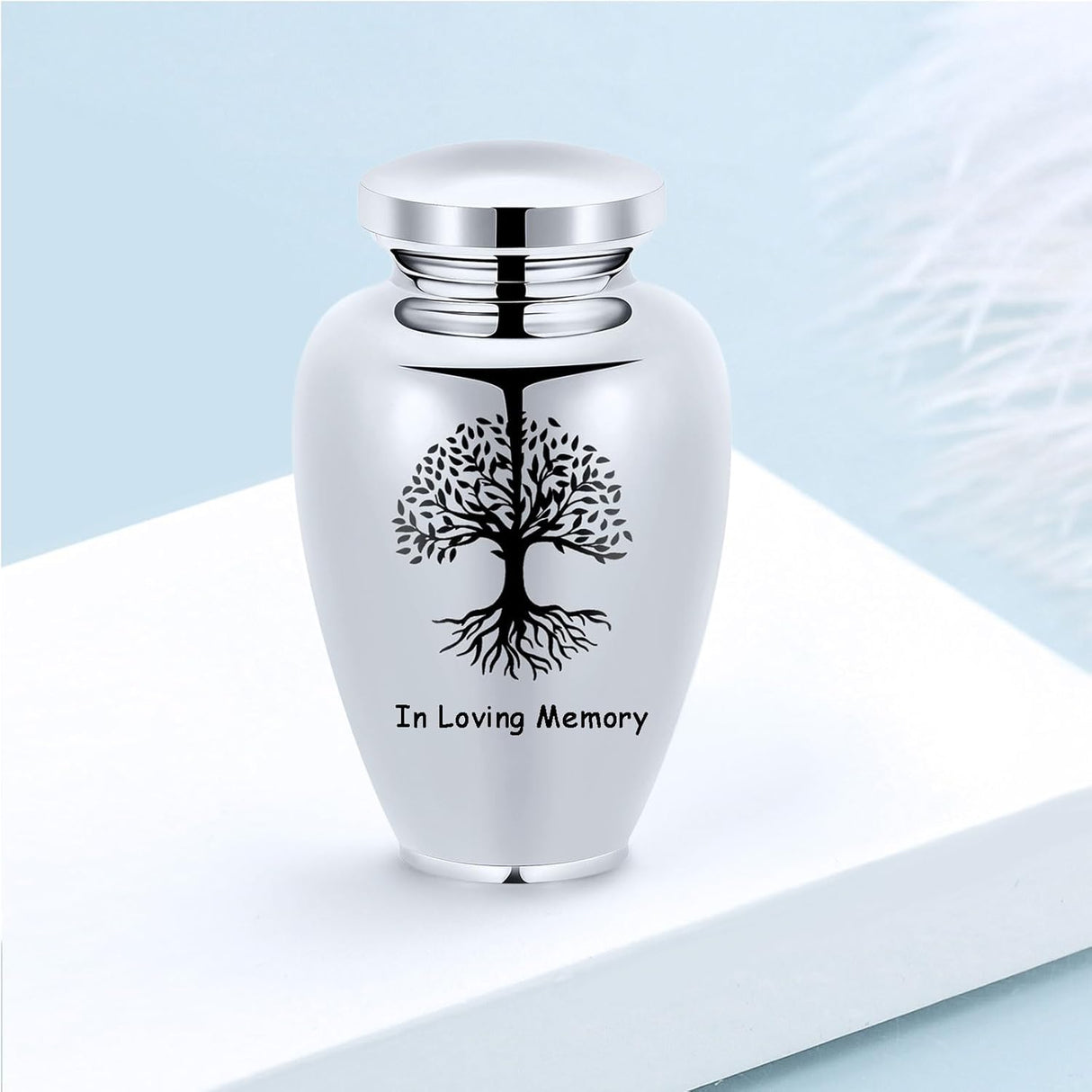 Imrsanl Cremation Urn for Human Ashes Burial Memorial Large Urns for Adult Male Female, Stainless Steel Engraved Butterfly Funeral Decorative Urns Keepsake for Women Men, 220 lbs (Silver-Tree of Life)