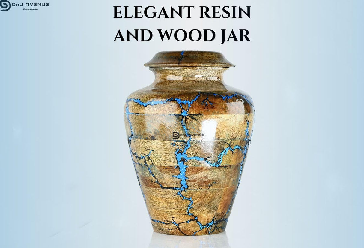 Solid Hand Turned Wooden Urns for Human Ashes Male/Female - Cremation Urns for Men/Women, Blue Decorative Urns for Ashes, Funeral Urns for Adults | X-Large (8x8x11, 250 lbs or 111.39 kg)