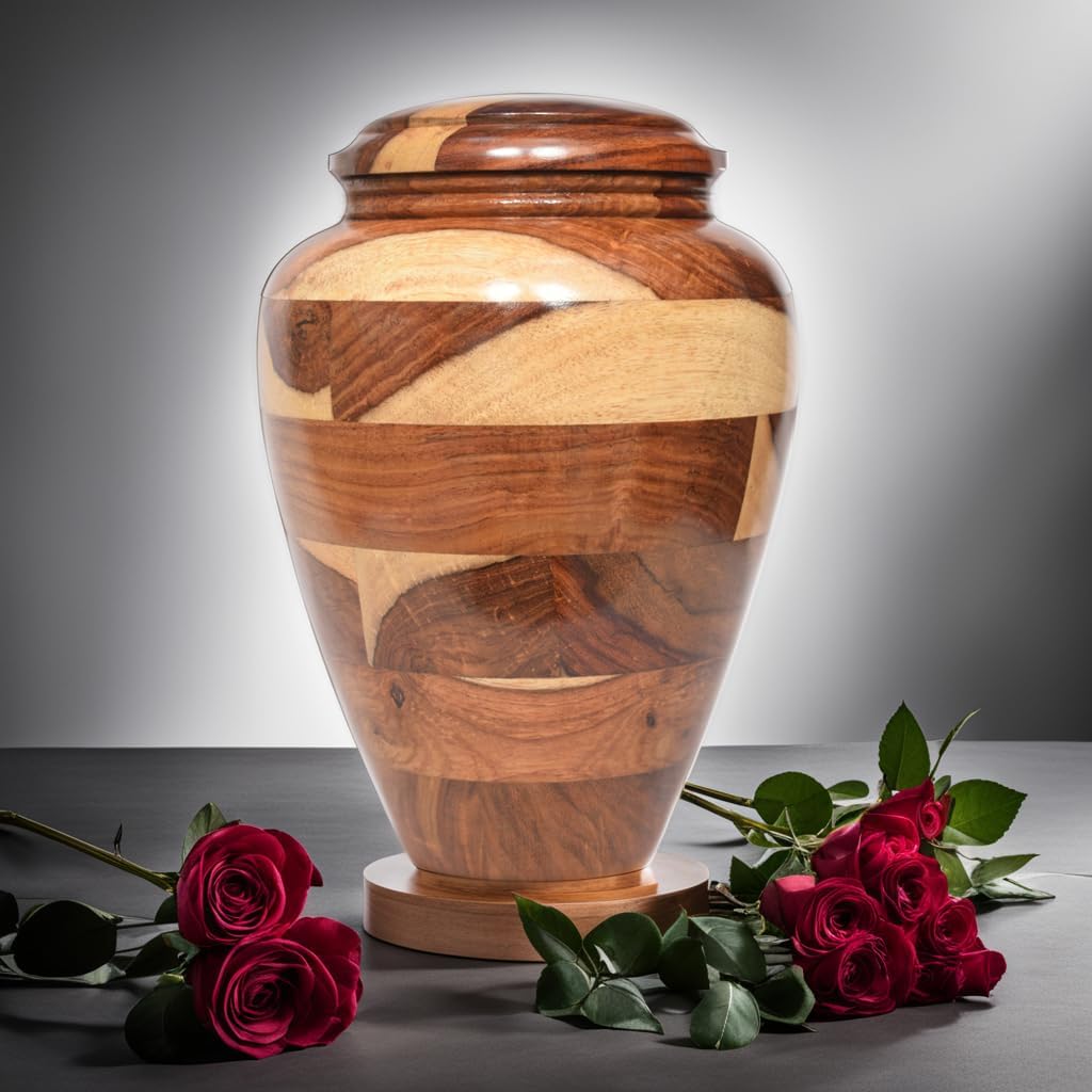 Large Wooden Cremation Urn – Handcrafted Memorial for Human Ashes, Adult Funeral Urn for Men & Women (Rosewood, Large (200Cu/Inches))