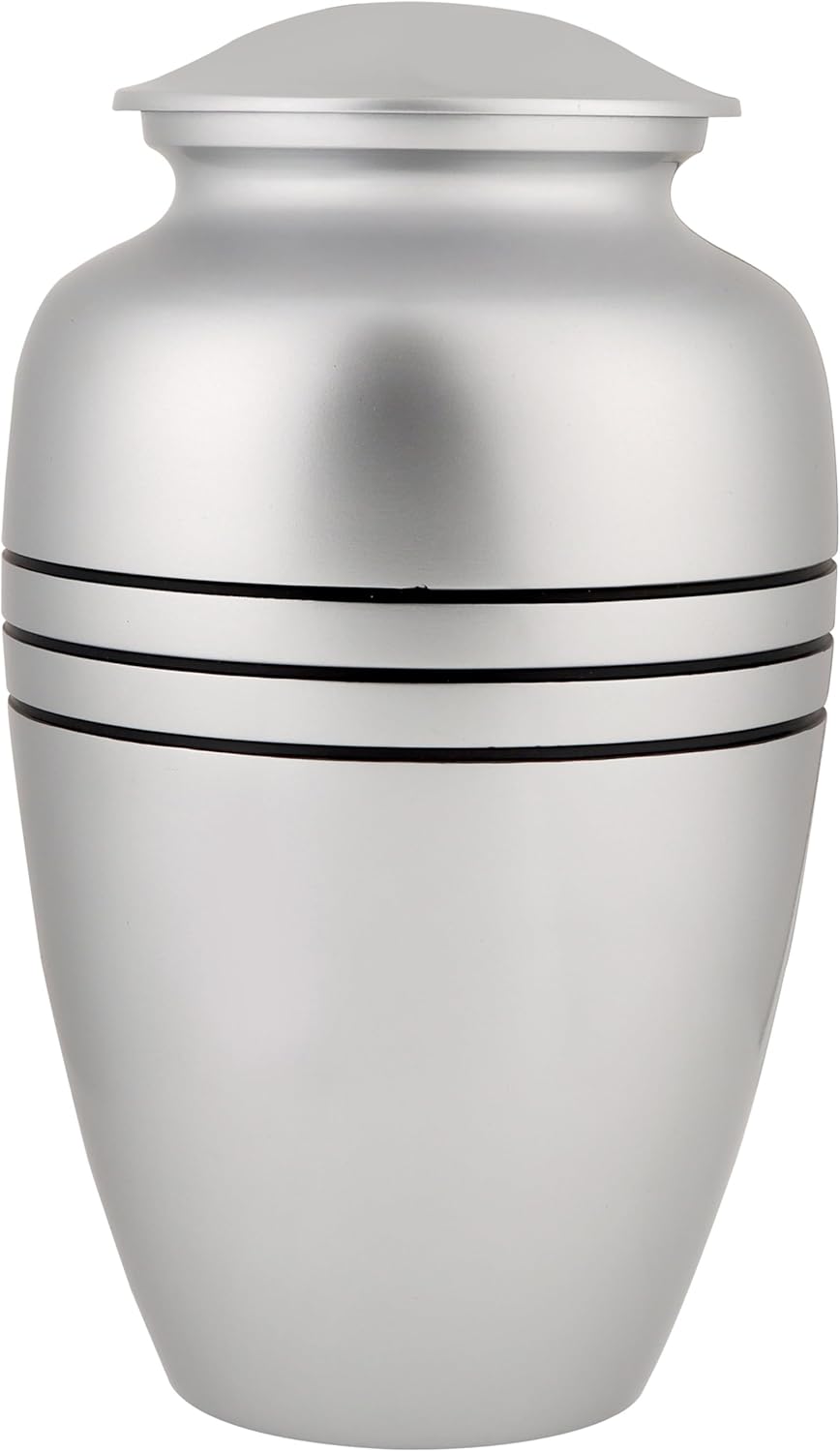 Decorative Burial Urn for Human Ashes Adult Female and Male 200+ Cubic Inches, Handcrafted Funeral Memorial Cremation Urn Affordable Urn for Human Ashes (Silver Black) ALPHA Living HOME