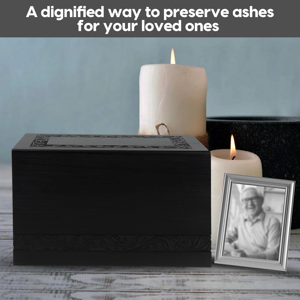 Wooden Urns for Human Ashes Adult Male Female, Up to 250 Cubic inches Tree of Life Wood Cremation Urns, Funeral Memorial Urns for Ashes Mom Dad (Black)
