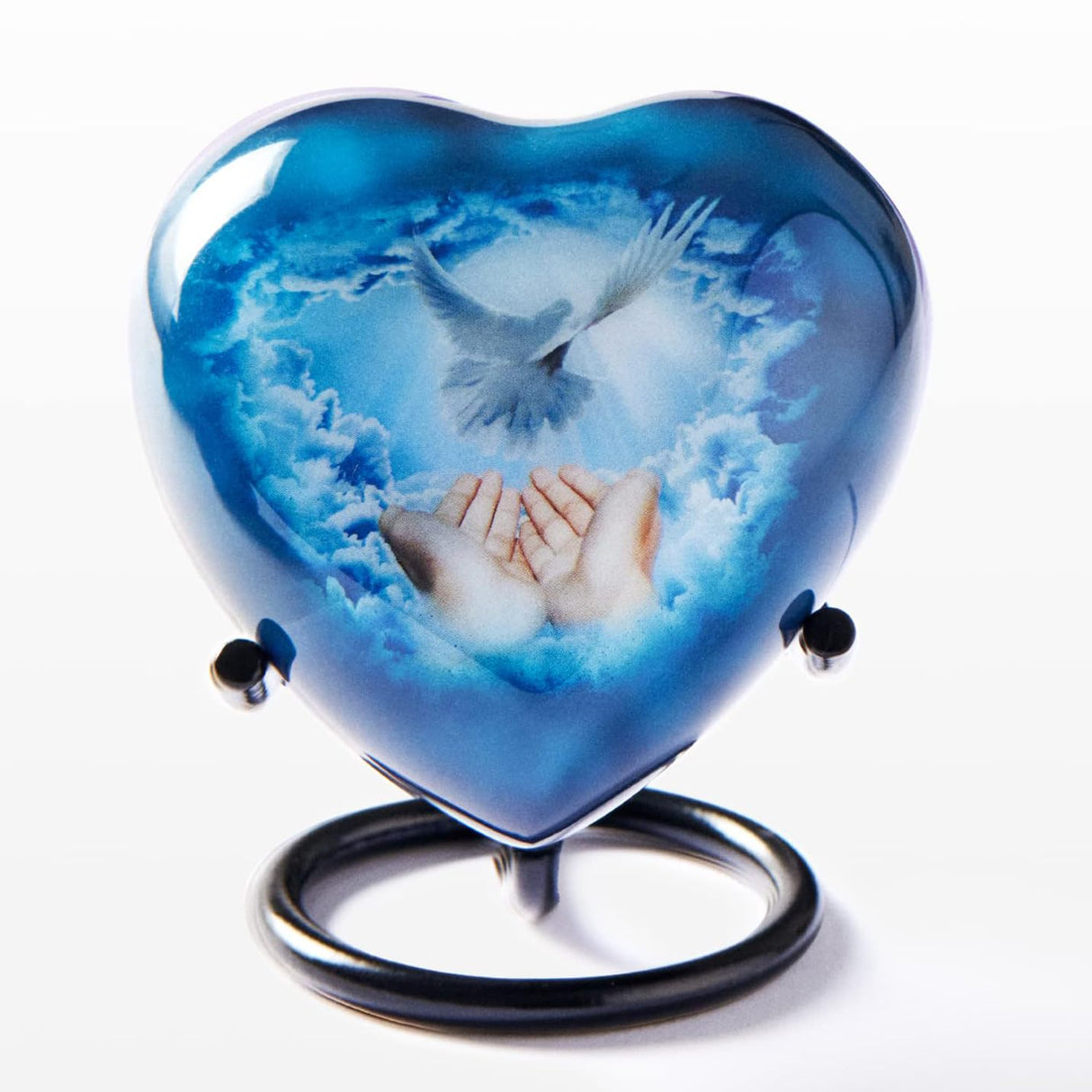 Trupoint Memorials Small Urns for Human Ashes Keepsake, Mini Heart Urn with Stand, Decorative Cremation Urns for Adult Men & Women – Medium Hummingbird Heart Stand
