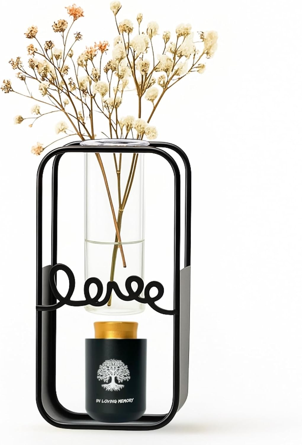 Plant Urn with Hydroponics Glass Vase, Small Urns for Human Ashes Keepsake, Memorial Keepsake Urn for Human Ashes, Mini Urns Small Urn for Ashes, Black