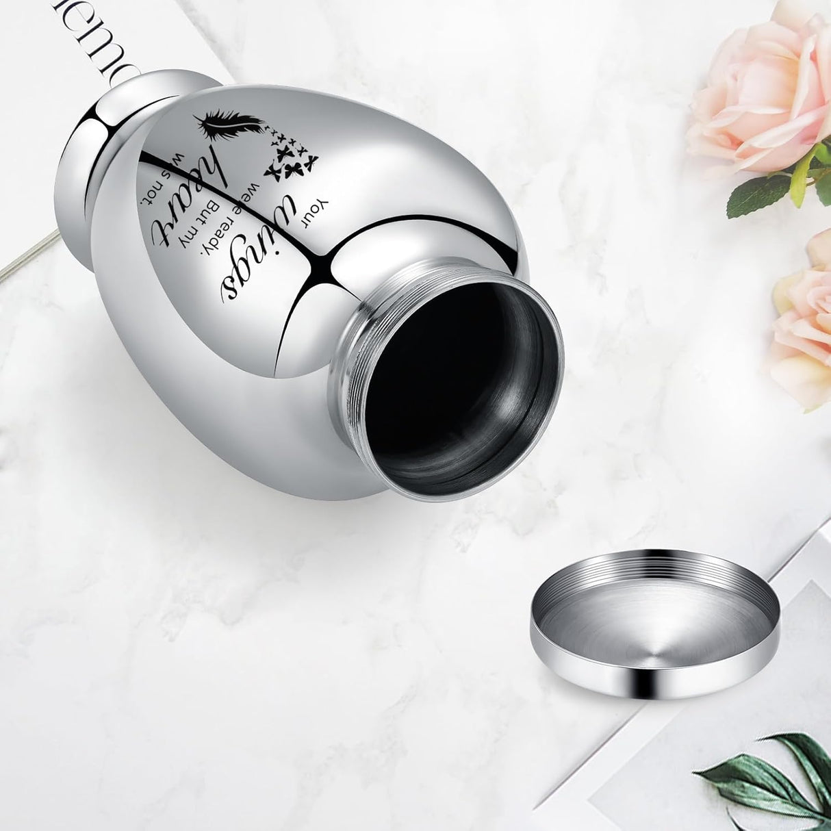 shajwo Large Cremation Urn for Ashes Human Adult Female Male Angel Wings Stainless Steel Urn for Human Ashes for Women Men Memorial Burial Funeral Decorative Urns for Ashes Keepsake Up to 220 IBS