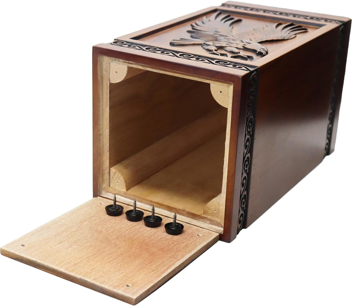 Urns for Wooden, Cremation Urns for Human Ashes Adult - Hand Engraving Bald Eagle - Funeral Urn for Mother/Father - Display Burial at Home or in Niche at Columbarium (Large Wood Decorative Urn