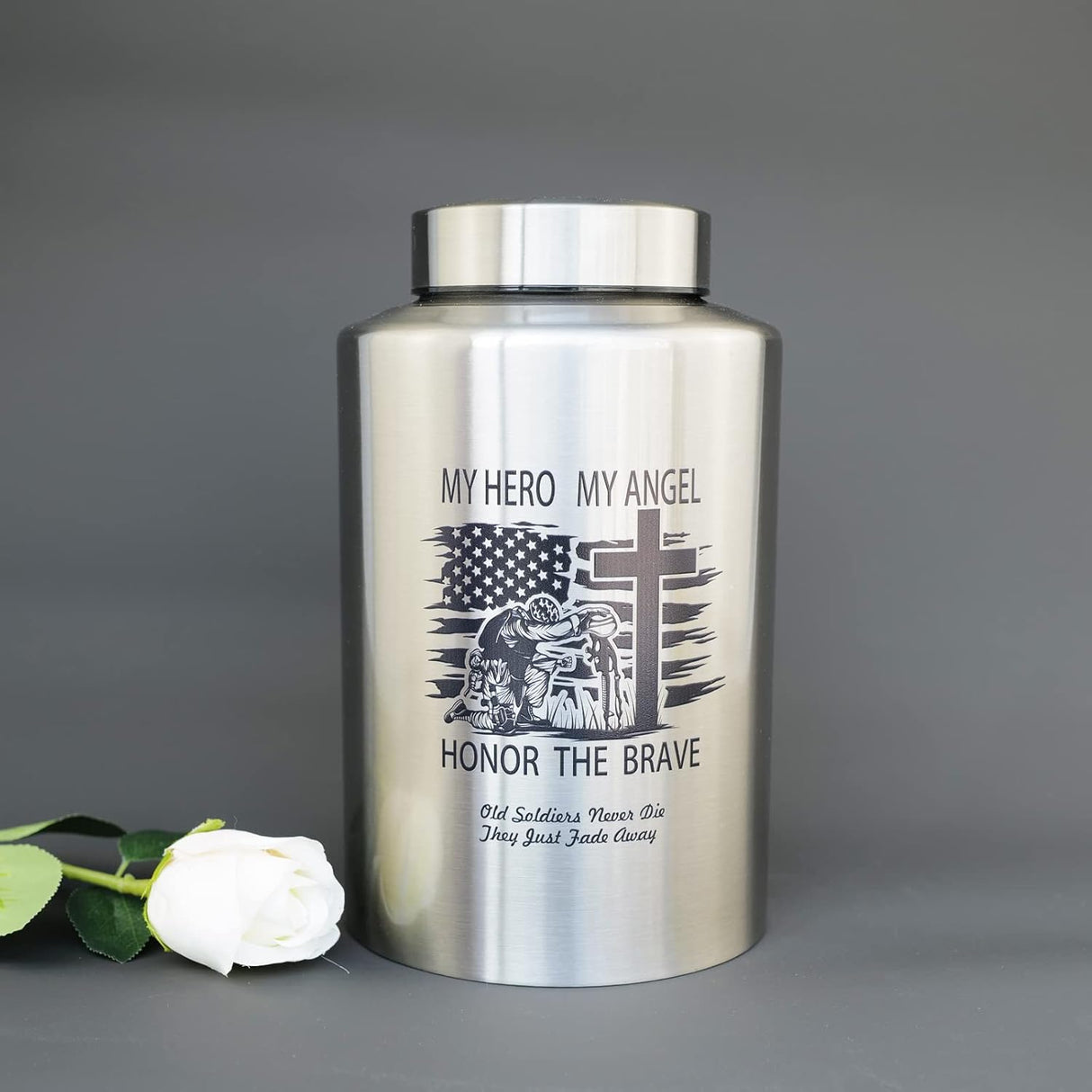 Up to 220 lbs Large Cremation Urns for Adult Male Female Ashes, Decorative Urn for Human Veteran Men Marine Patriot Ashes with Velvet Bag(Hero)