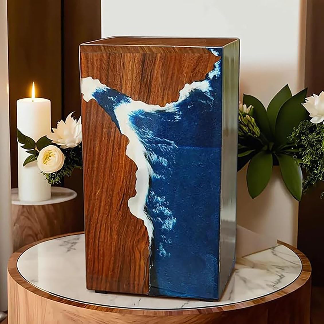 Epoxy Resin Wooden Urns for Human Ashes - Adult Male & Female Cremation Urns (Medium 9'X5.5, 180cu/in)