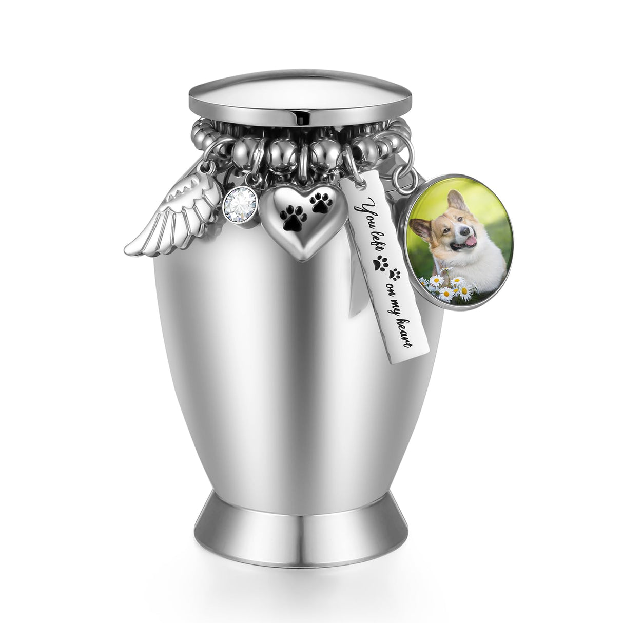 Small Keepsake Urns for Memorial Human Ashes 2.85 Inch with Wing Charm Mini Cremation Urns Stainless Steel