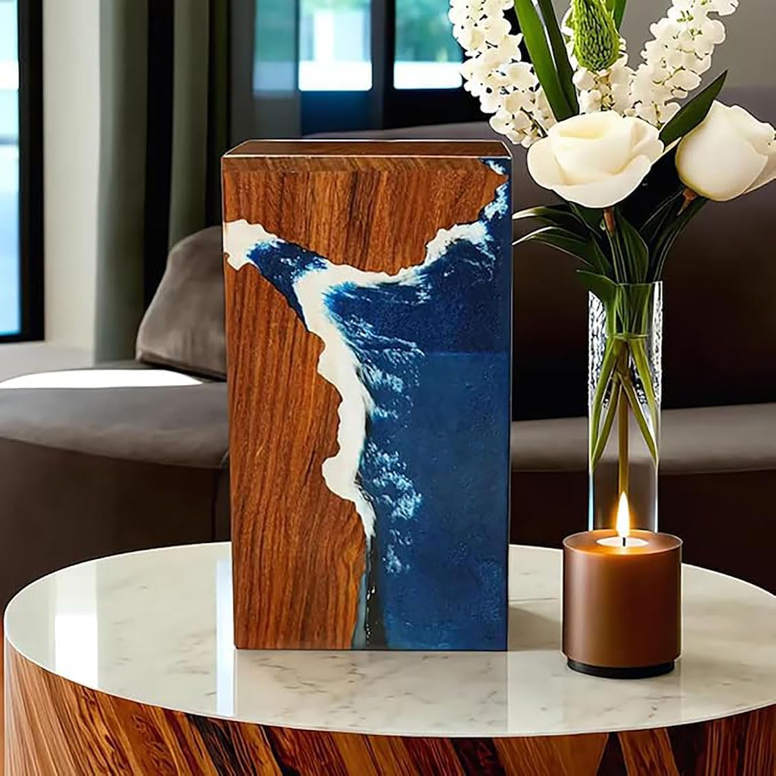 Epoxy Resin Wooden Urns for Human Ashes - Adult Male & Female Cremation Urns (Medium 9'X5.5, 180cu/in)