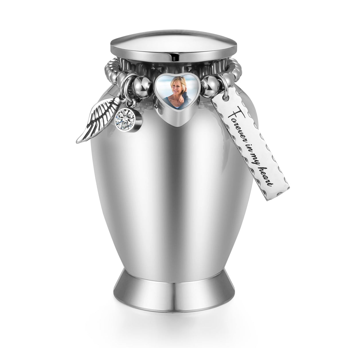 Small Keepsake Urns for Memorial Human Ashes 2.85 Inch with Wing Charm Mini Cremation Urns Stainless Steel