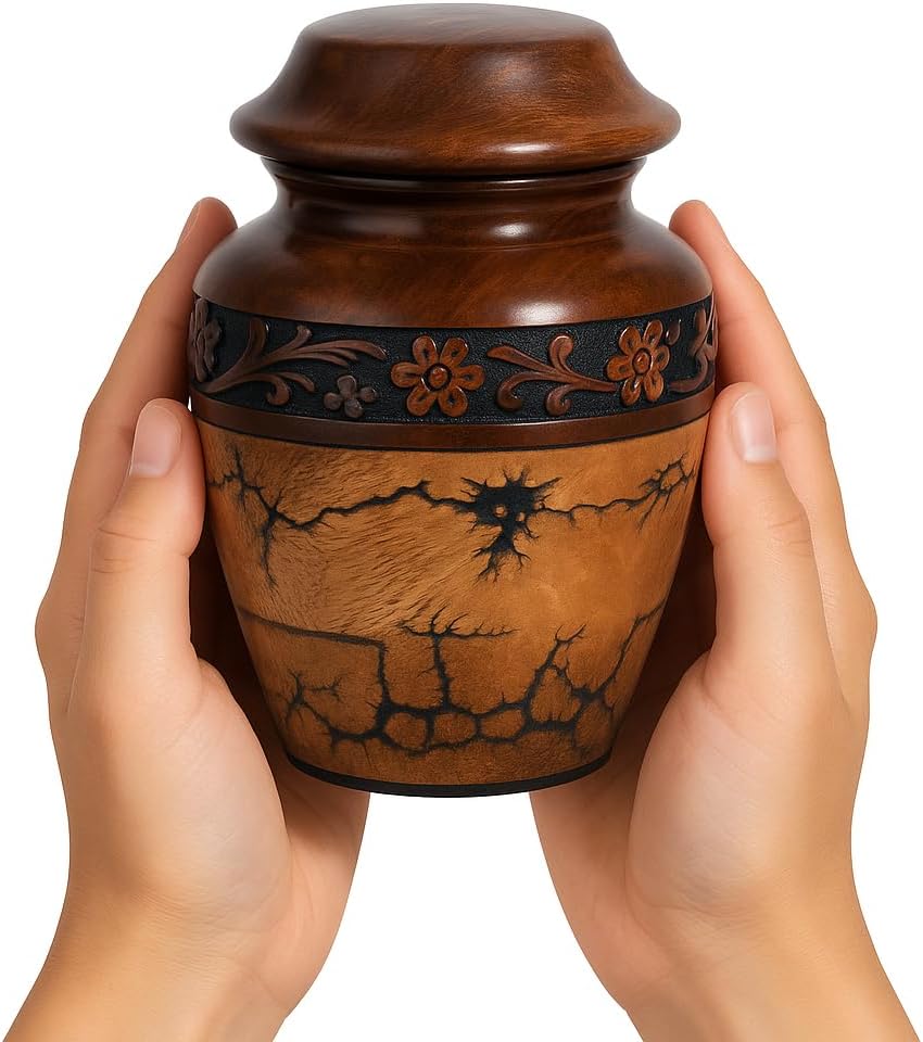 Wooden Cremation Urn with Fractal Design, Black Resin Inlay, Adult Size for Man and Women Decorative Handcrafted urn. (Small Keepsake (20 Cu in))