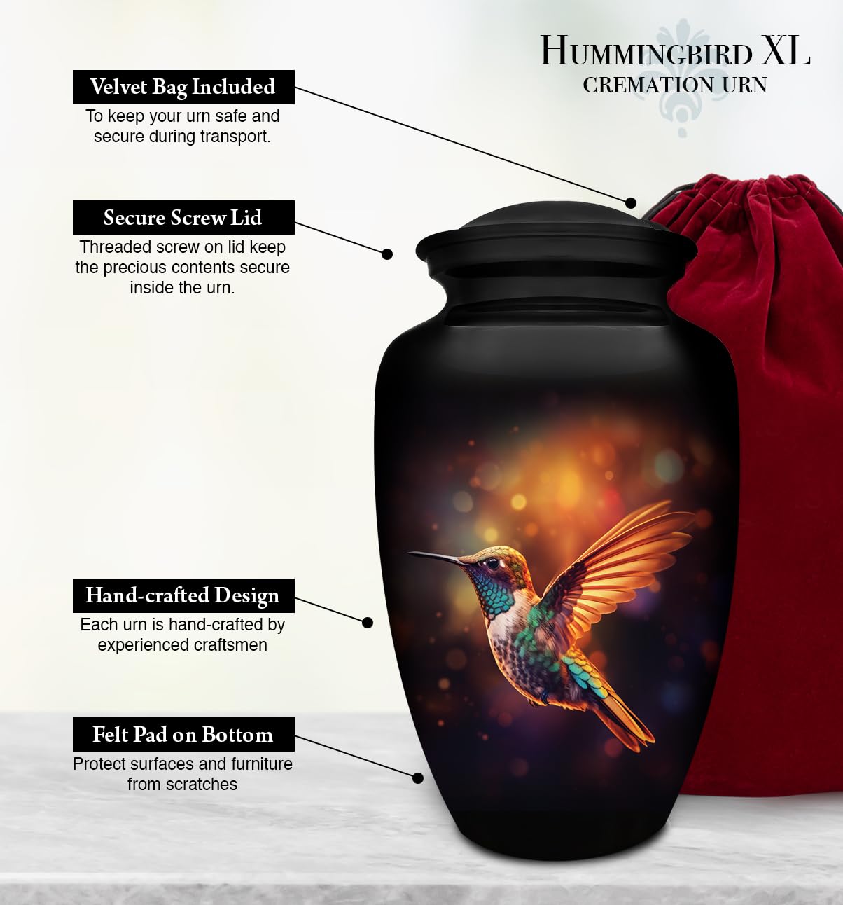 Patriotic Hearts Eagle Urn for Human Ashes | American Flag Cremation Urn for Adults, Veteran, Medium Size, Handmade Funeral Urns with Velvet Bag