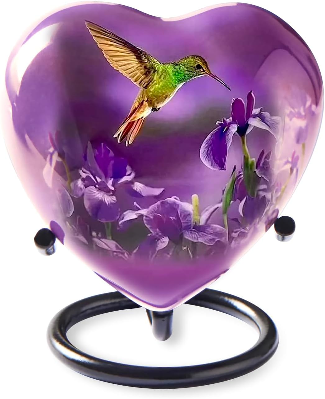 Trupoint Memorials Small Urns for Human Ashes Keepsake, Mini Heart Urn with Stand, Decorative Cremation Urns for Adult Men & Women – Medium Hummingbird Heart Stand