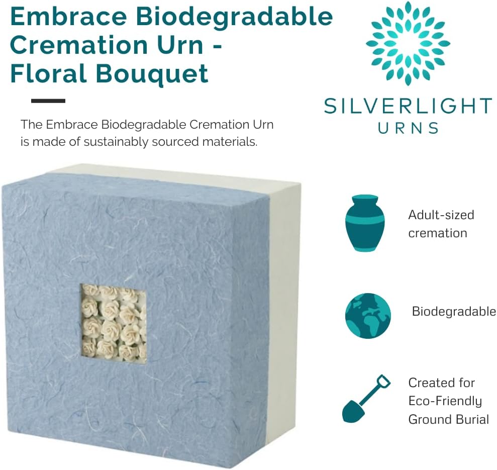Embrace Biodegradable Urn- Floral Bouquet, Multi Color, Adult Sized Cremation Urn, 8.5 Inches Square