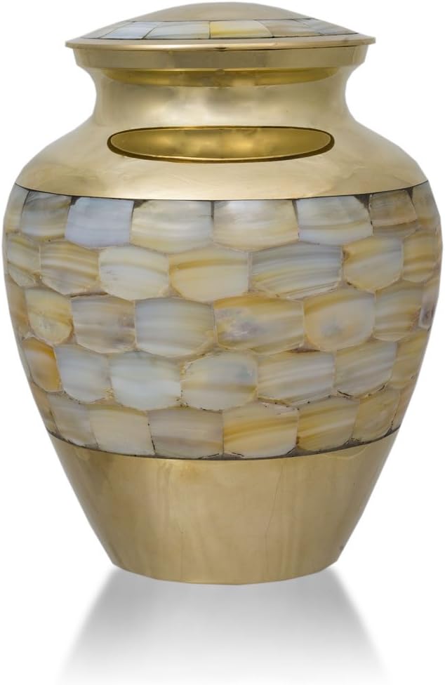 Mother of Pearl Bronze Memorial Urn for Human - Medium - Holds Up to 75 Cubic Inches of Ashes - Gold Cremation Urn for Ashes