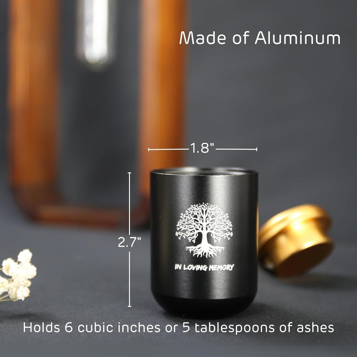 Plant Urn with Hydroponics Glass Vase, Small Urns for Human Ashes Keepsake, Memorial Keepsake Urn for Human Ashes, Small Mini Urns, Wooden Decor