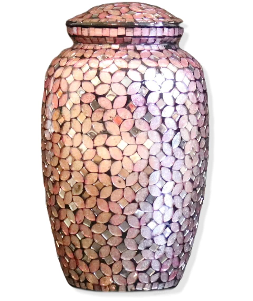 Mosaic Glass Cremation Urn - Hand Made Funeral Urn for Human Ashes - Large Adult Size Burial Urn - Hand Applied Individual Tiles Create a one of a Kind Work of Art - 200 cu in (Blue)