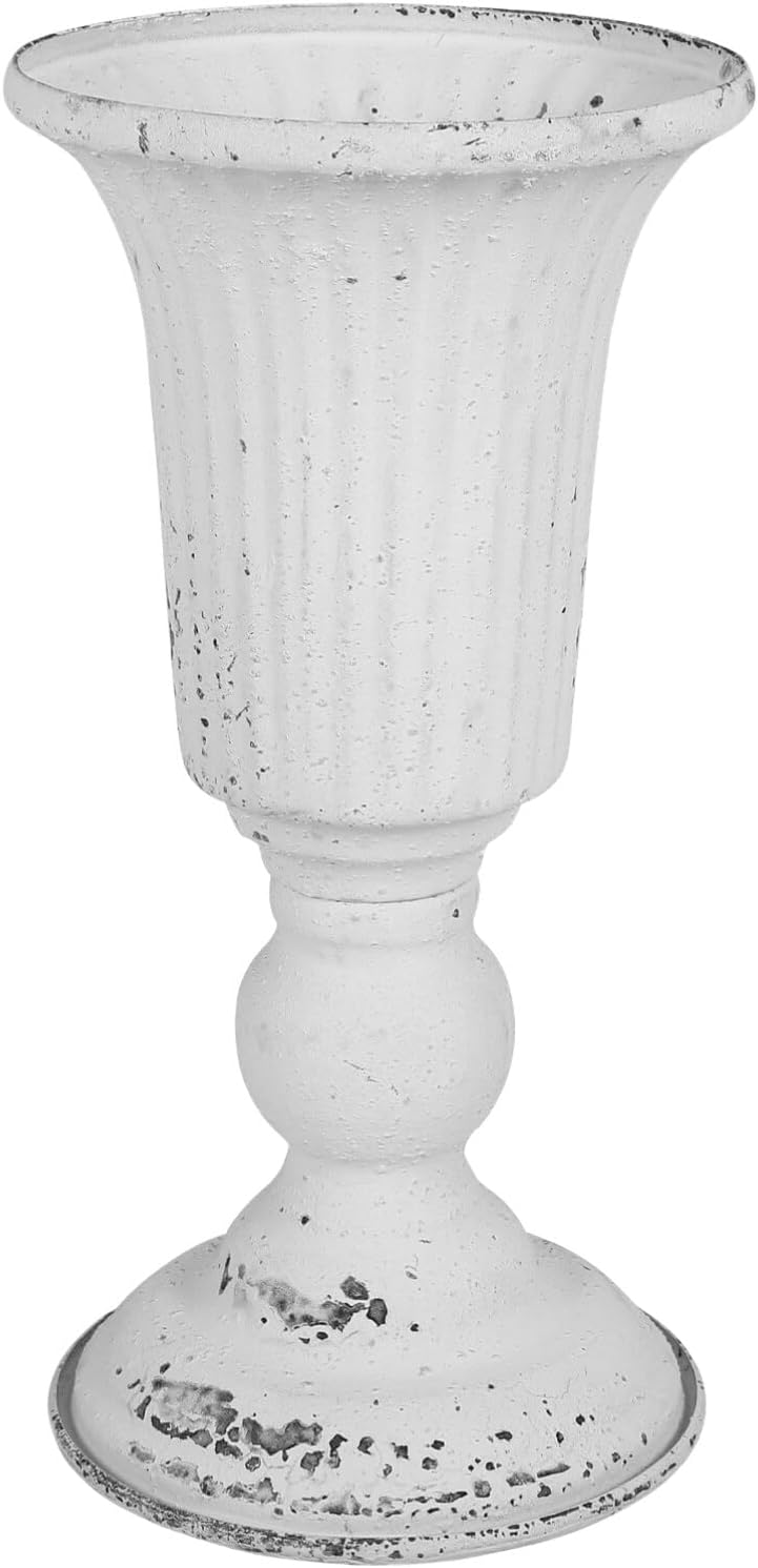 Kichvoe Vintage Metal Vase, Trumpet Vase Rustic Urn Planter Wedding Centerpiece Flower Arrangement Pot Plant Pot for Wedding Party Reception White,9.29 X 4.72 Inches