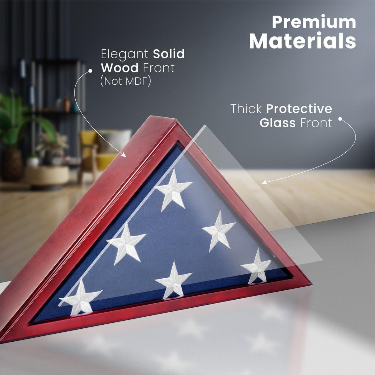 Glass Front Flag Display Case for Burial Flag - Wall Mounted 9.5 X 5 Feet Flag Box for American Veteran Flag and Folded Flag Display - Ideal for Honoring Military Service (Mahogany)
