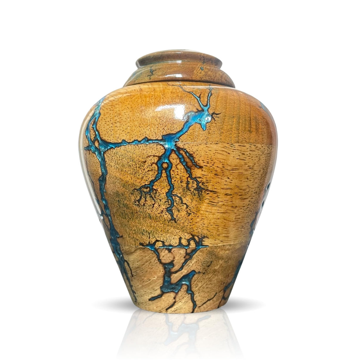 Solid Hand Turned Wooden Urns for Human Ashes Male/Female - Cremation Urns for Men/Women, Blue Decorative Urns for Ashes, Funeral Urns for Adults | X-Large (8x8x11, 250 lbs or 111.39 kg)