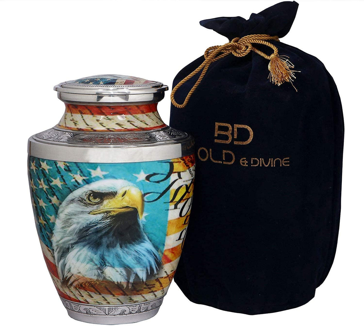 Bold & Divine American Flag Patriotic and Veteran Cremation Urns for Human Ashes Adult Male | Funeral Decorative Urn for Men, Police Dog K9, Army Firefighter