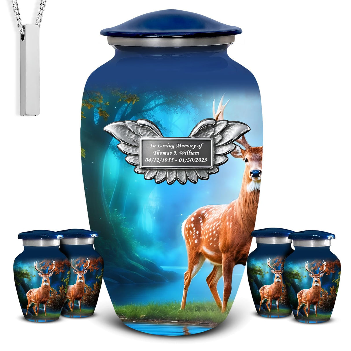 Set of 6 American Flag Decorative Cremation Urns for Ashes Adult Male & Female Includes 1 Large Urn with 4 Small Keepsakes & 1 NecklaceUrn for Human Ashes