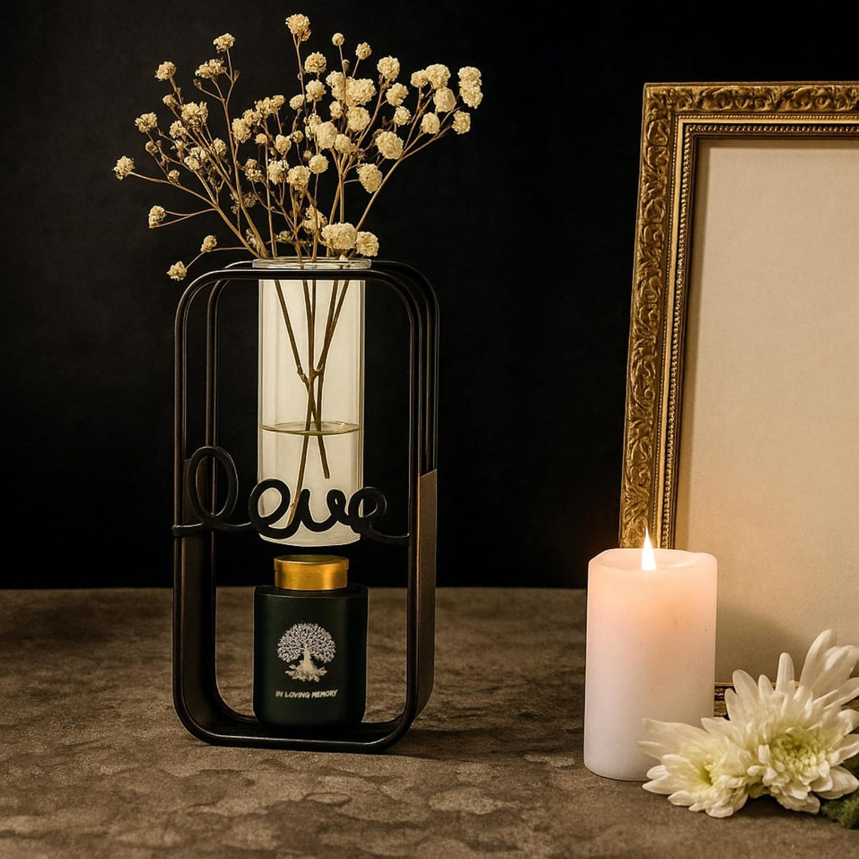 Plant Urn with Hydroponics Glass Vase, Small Urns for Human Ashes Keepsake, Memorial Keepsake Urn for Human Ashes, Mini Urns Small Urn for Ashes, Black