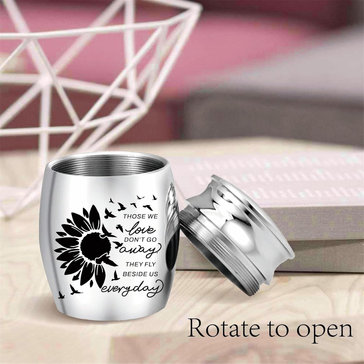 CREATCABIN Sunflower Ashes Urn Keepsake Butterflies Cremation Urn Mini Urns Stainless Steel Memorial Ashes Holder Container Jar for Human Ashes Dad Remains 1.18x1.57 Inch-Those We Love Don't Go Away
