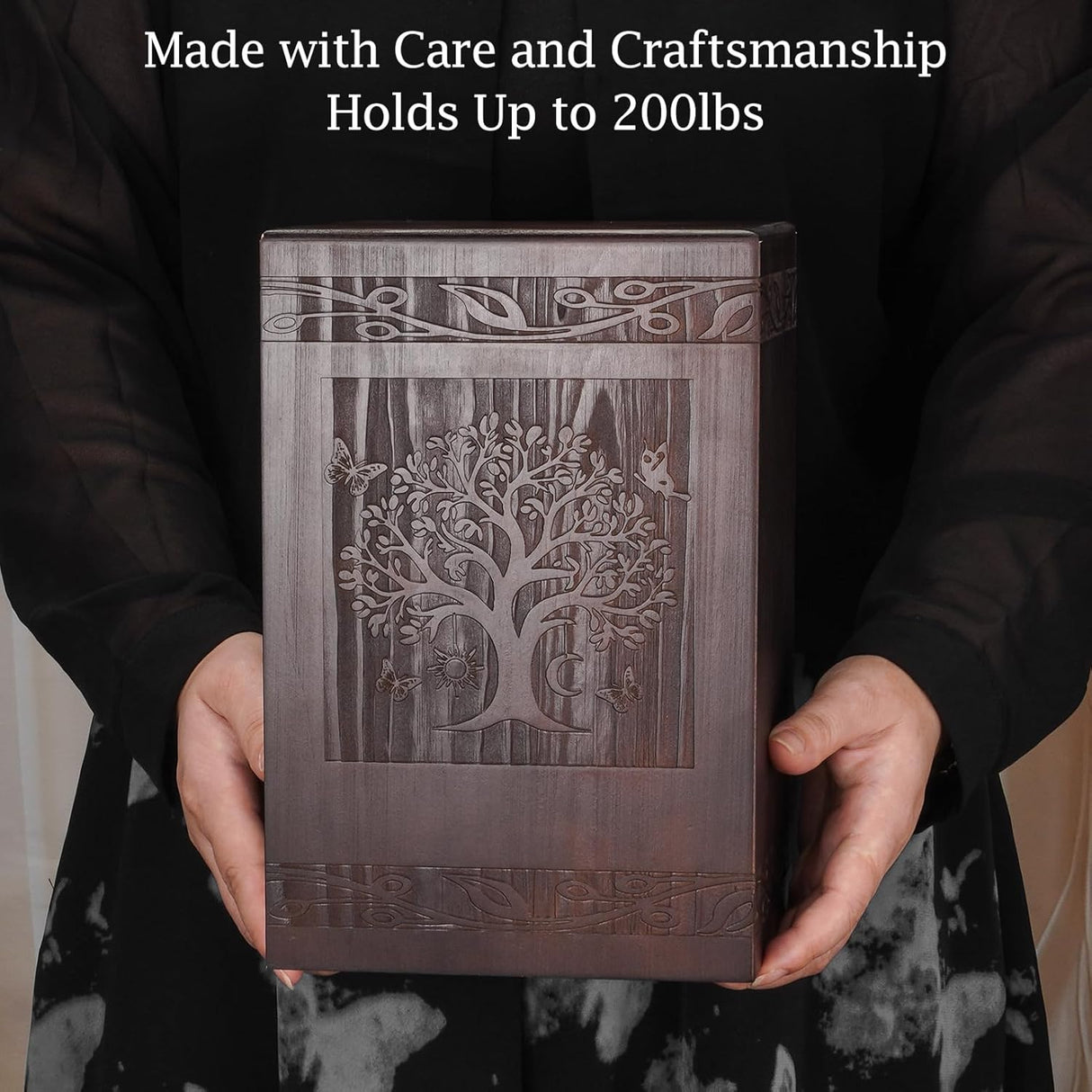 Abooxiu Cremation Urns for Human Ashes Adult Male Female, Wooden Tree of Life Medium Keepsake Urns for Ashes, Burial Funeral Memorial Decorative Urns for Men Women Pets Dog Urn- Up to 200 lbs