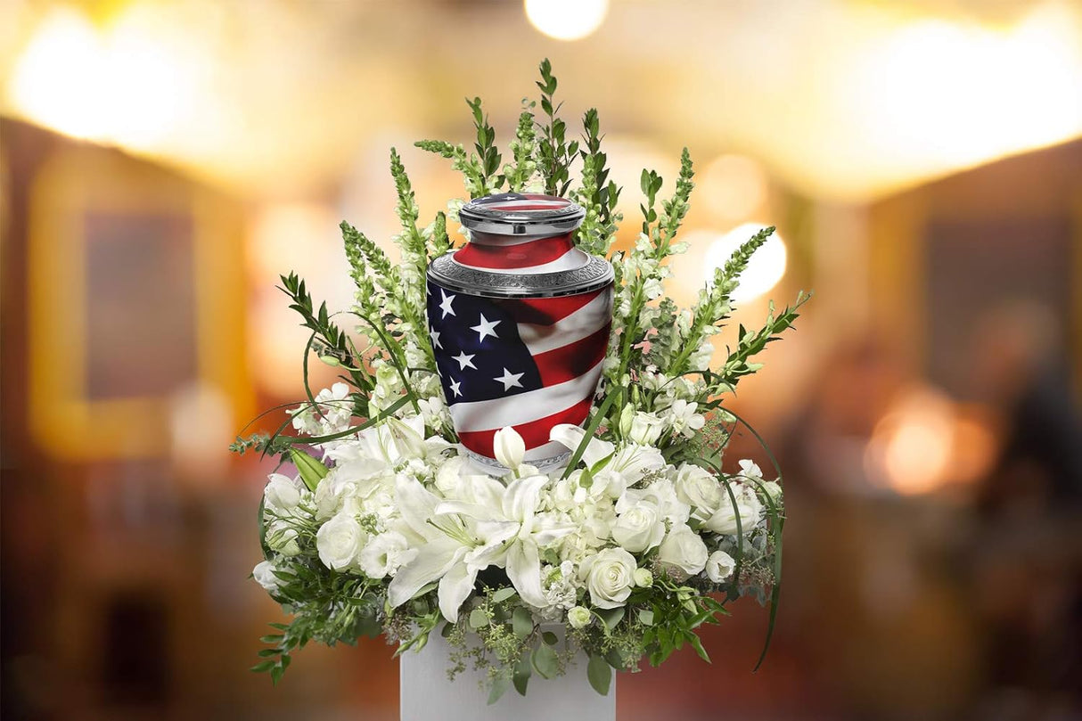 American Flag Cremation Urn for Ashes Adult Male - Beautifully Handcrafted Patriotic & Personalized Cremation Urns for Human Ashes Adult Man for Veteran or Patriot