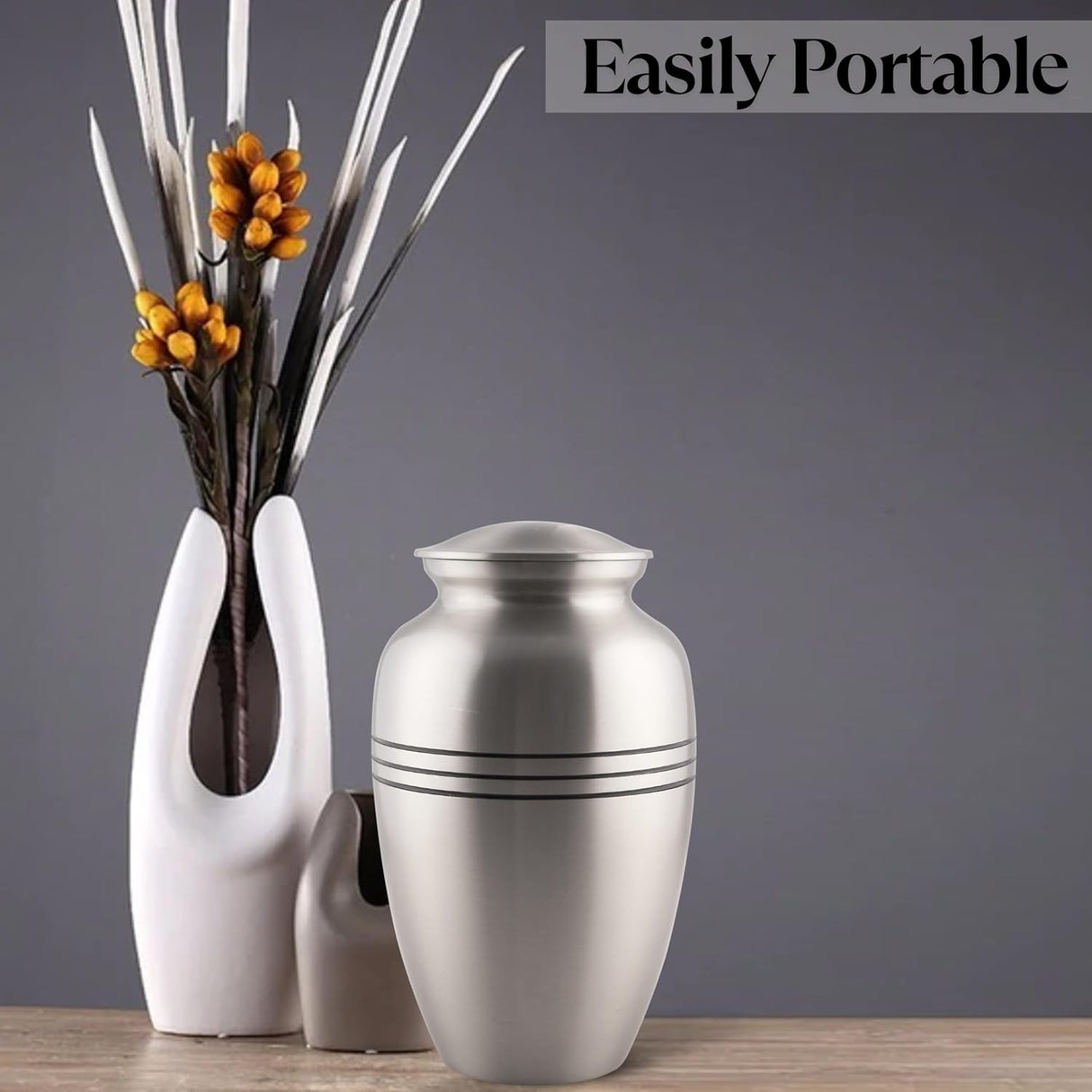 Decorative Burial Urn for Human Ashes Adult Female and Male 200+ Cubic Inches, Handcrafted Funeral Memorial Cremation Urn Affordable Urn for Human Ashes (Silver Black) ALPHA Living HOME