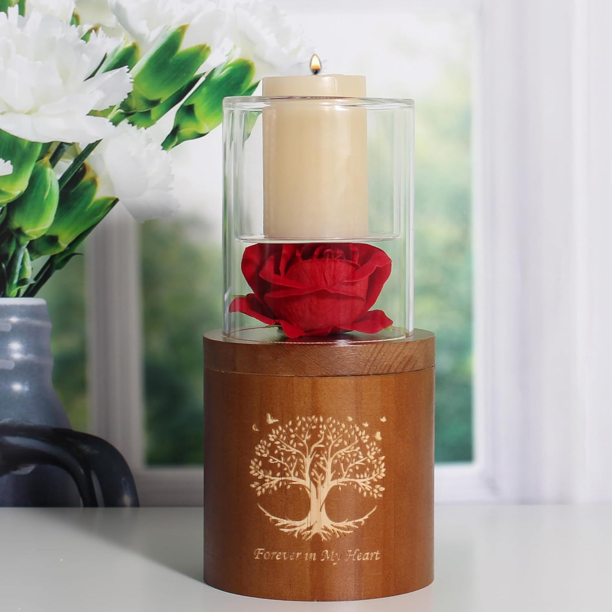 Plant Urn Wooden Tree of Life Urns with Candelabra Or Glass Planter,Small Urns for Human Ashes Keepsake,Memorial Keepsake Urn for Human Ashes,Small Cremation Earn for Adult Male Female
