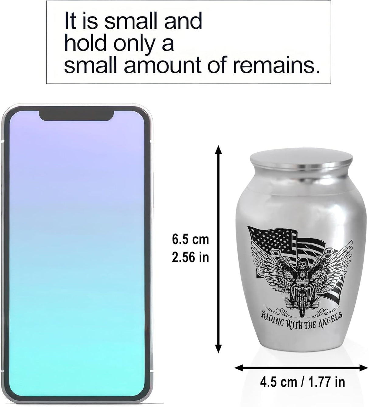 Artsy Woodsy Mini Stainless Steel Decorative Keepsake Urns for Ashes 2.56 Inch - Memorial Motorcycle Riding With The Angels, for Human Male/Dad/Men/Son Riders