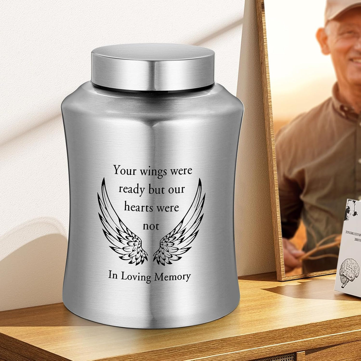 XIUDA Cremation Urns for Human Ashes Adult Male and Female, Memorial Decorative Burial Urn, Stainless Steel Angel Wings Keepsake Urn Human Ashes Up to 220 lbs