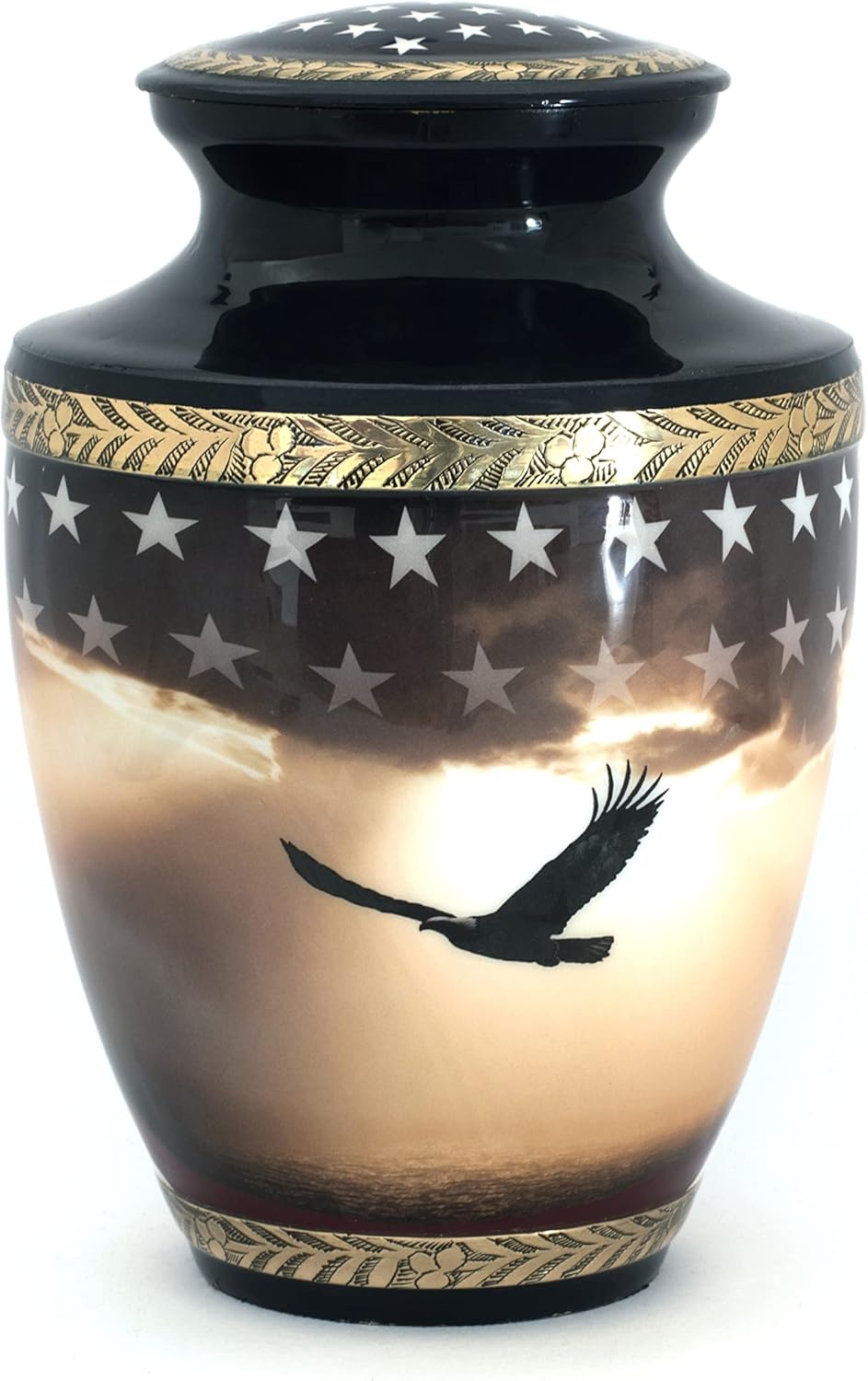 Patriotic Cremation Urn for Human Ashes Adult Male, Navy Blue Funeral American Veteran Cremation Vessel for Men, Designed and Handcrafted in Brass with Care, Military Burial Decorative Ewer