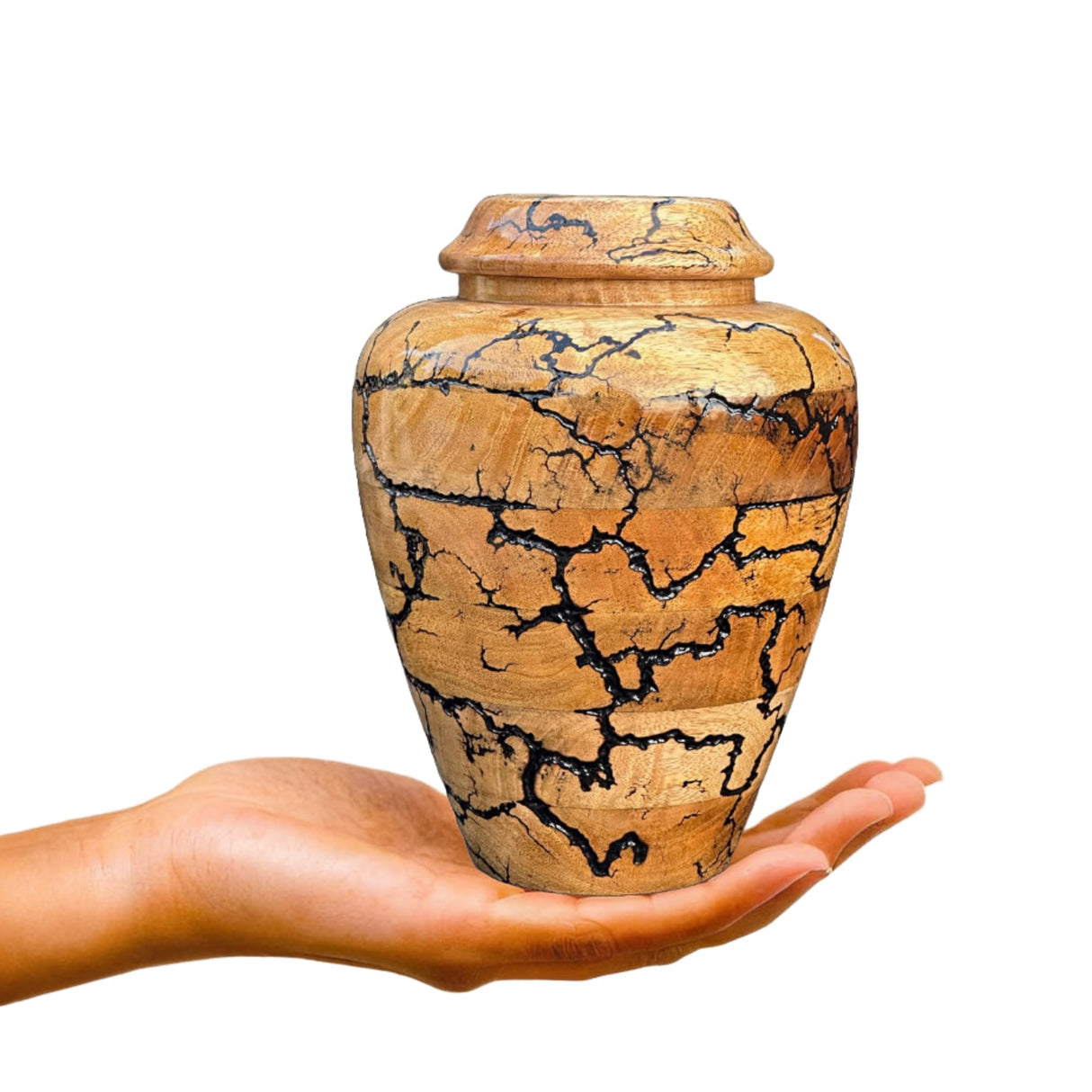 Wooden Cremation Urn for Human Ashes Handcrafted Urn for Adult Men & Women Memorial Urn for Ashes Decorative Burial & Funeral Urn (Hand Curving Border, Large 250lbs)