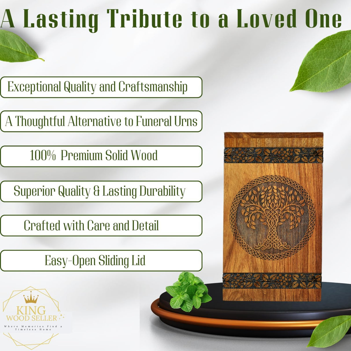 Wooden Cremation Urn for Ashes - Tree of Life Urns, Elegant Funeral and Memorial Urn for Adults, Children, Pets, and Loved Ones, Keepsake Urns for Smaller Remembrances (Medium 180 Cubic inches)
