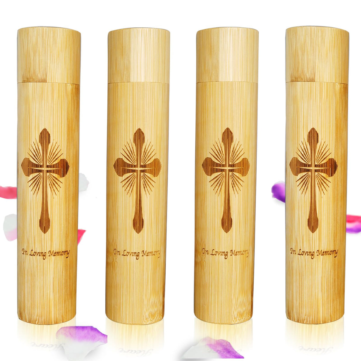 Set of 4 Small Bamboo Scattering Urn Tube for Human Ashes, ECO & Biodegradable Friendly Mini Bamboo Spreading Cremation Tube Urn for Adult Male Female Ashes
