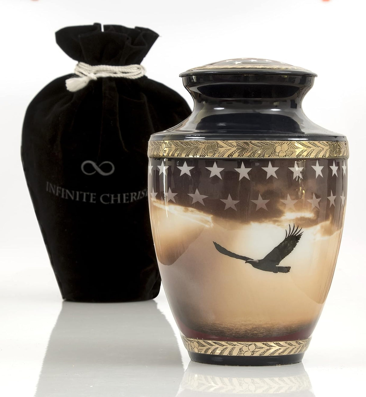 Patriotic Cremation Urn for Human Ashes Adult Male, Navy Blue Funeral American Veteran Cremation Vessel for Men, Designed and Handcrafted in Brass with Care, Military Burial Decorative Ewer