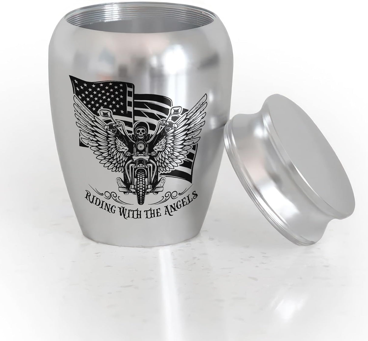 Artsy Woodsy Mini Stainless Steel Decorative Keepsake Urns for Ashes 2.56 Inch - Memorial Motorcycle Riding With The Angels, for Human Male/Dad/Men/Son Riders