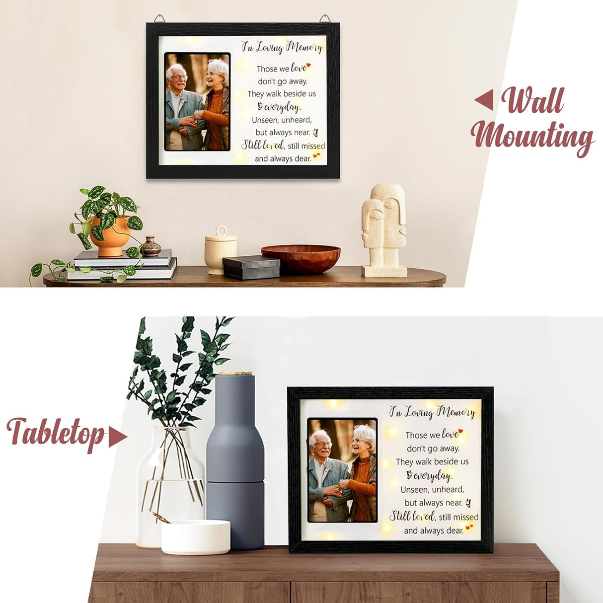 LED Shadow Box 4x6 - Memorial Picture Frame for Loss of Mother, Father, Loved One - Bereavement Gift