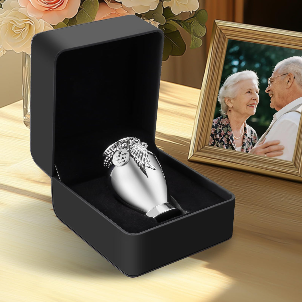 Small Keepsake Urns for Memorial Human Ashes 2.85 Inch with Wing Charm Mini Cremation Urns Stainless Steel