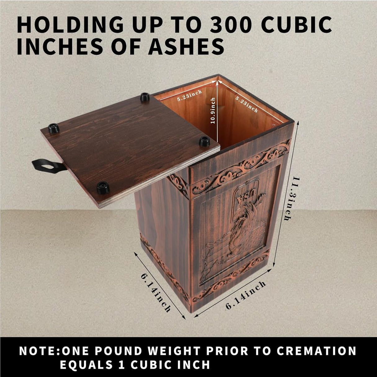 Extra Large Wooden Urns for Human Ashes Adult Man, Military and Patriotic Cremation Urns for Human Ashes with Eagle & American Flag Designs, Decorative Urns for Mom, Eagle Urn