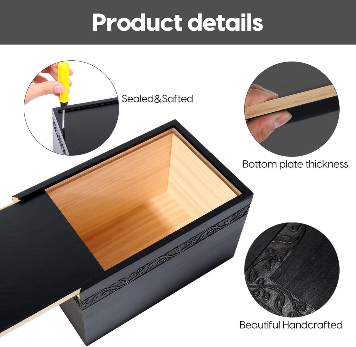 Wooden Urns for Human Ashes Adult Male Female, Up to 250 Cubic inches Tree of Life Wood Cremation Urns, Funeral Memorial Urns for Ashes Mom Dad (Black)