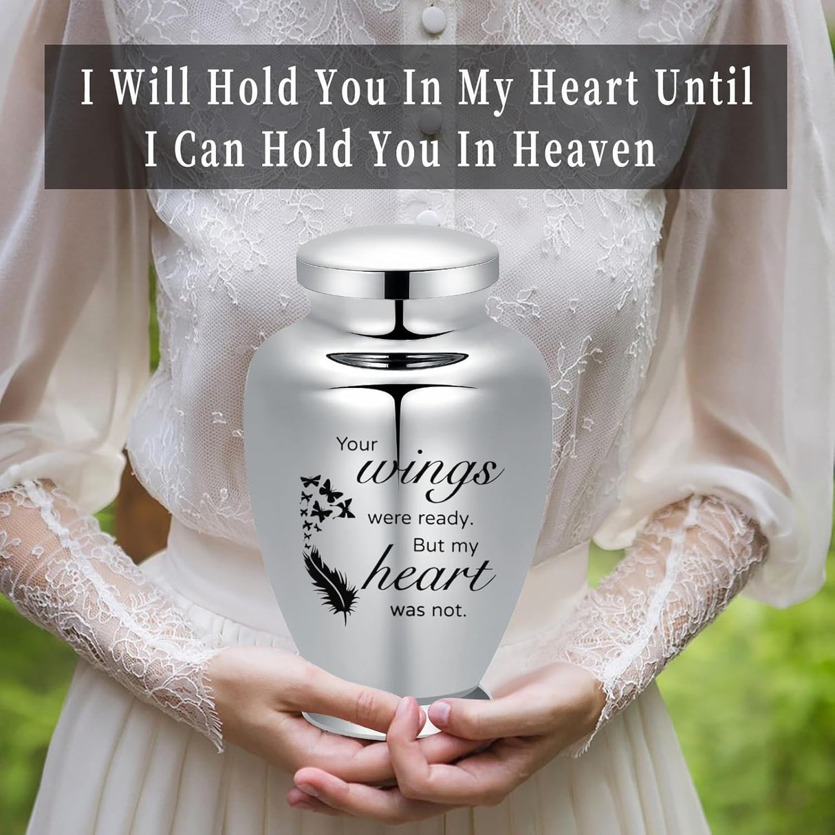 shajwo Large Cremation Urn for Ashes Human Adult Female Male Angel Wings Stainless Steel Urn for Human Ashes for Women Men Memorial Burial Funeral Decorative Urns for Ashes Keepsake Up to 220 IBS