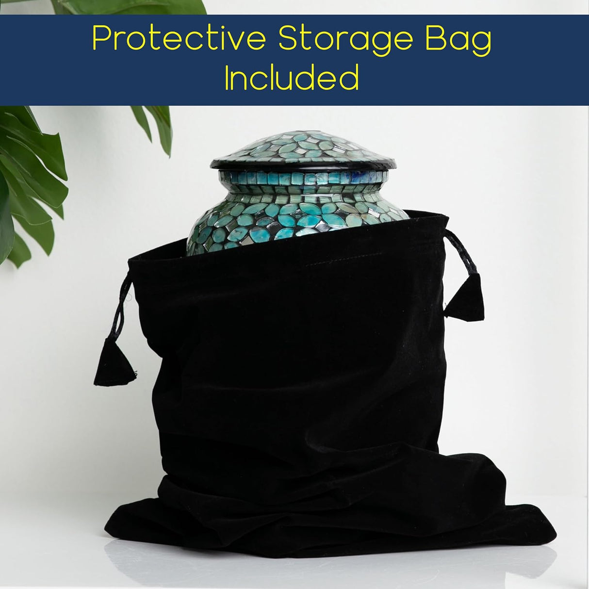 Mosaic Glass Cremation Urn - Hand Made Funeral Urn for Human Ashes - Large Adult Size Burial Urn - Hand Applied Individual Tiles Create a one of a Kind Work of Art - 200 cu in (Blue)