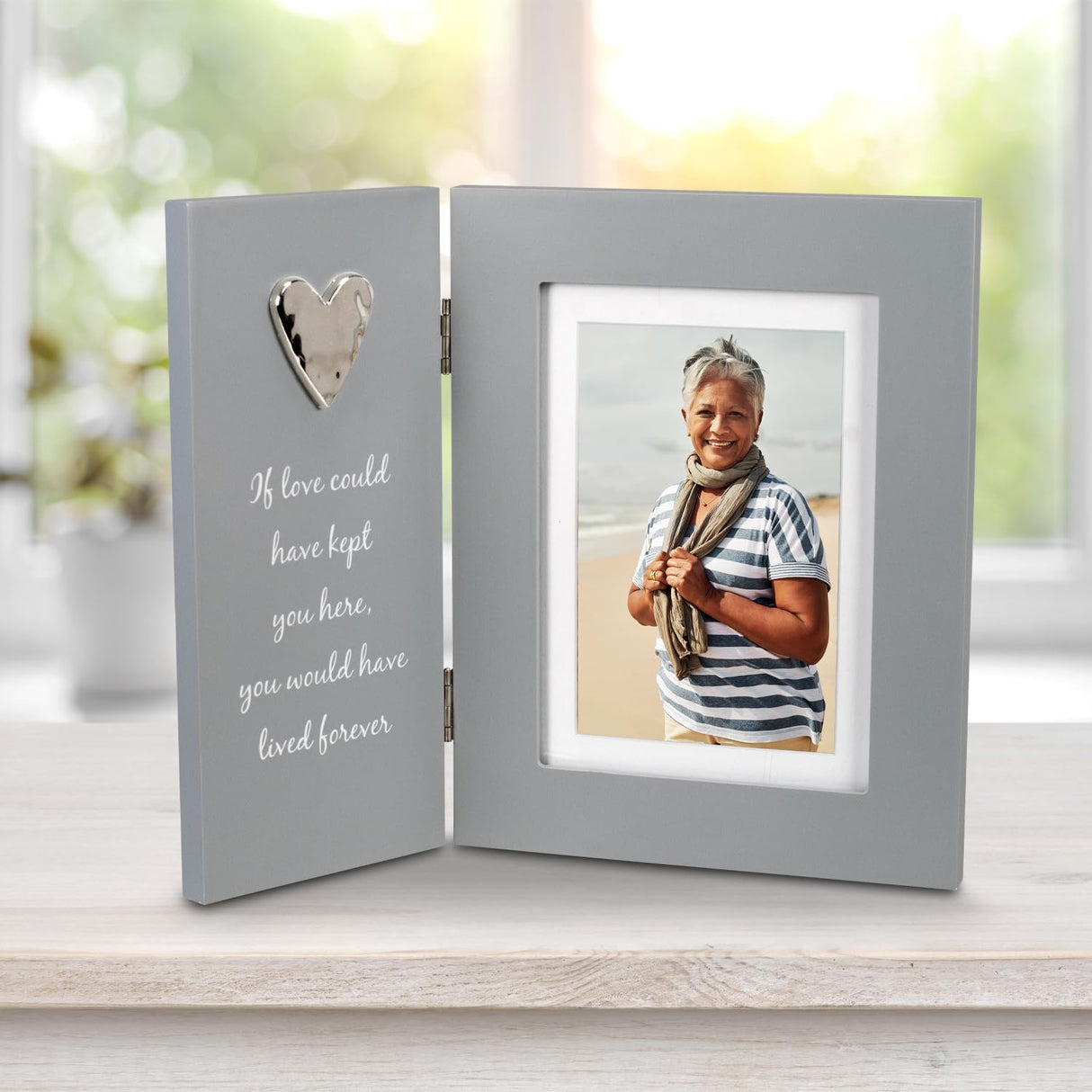 Malden Int Designs Remembrance 4x6 Hinged Picture Frame with Sentiment and Metal Attachment If love could have kept you here, you would have lived forever Quality MDF Wood Gray