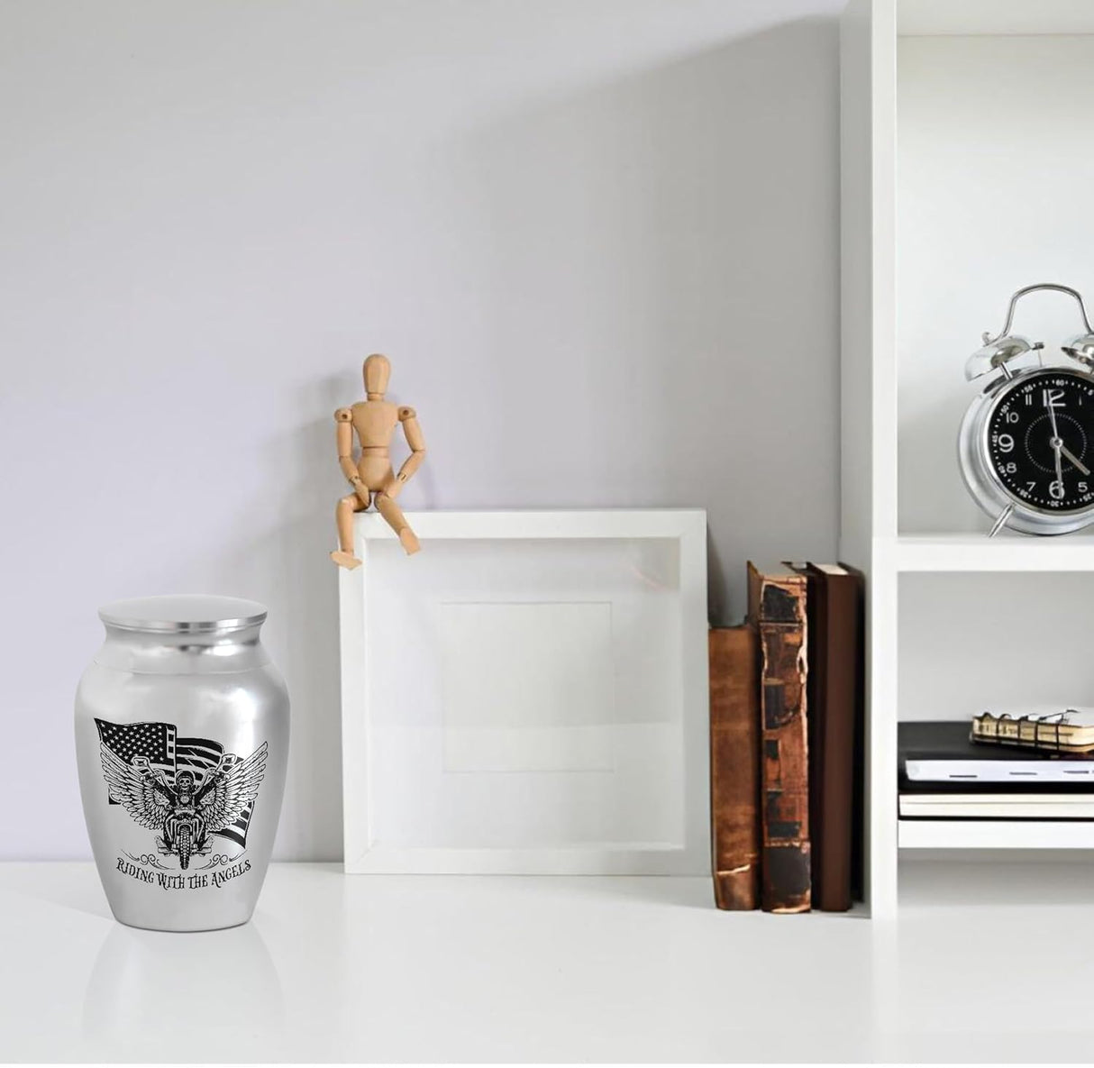 Artsy Woodsy Mini Stainless Steel Decorative Keepsake Urns for Ashes 2.56 Inch - Memorial Motorcycle Riding With The Angels, for Human Male/Dad/Men/Son Riders